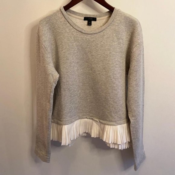 🆕 J. Crew Women's Heather Stone Champagne Ruffle-Hem Sweatshirt - Picture 3 of 10